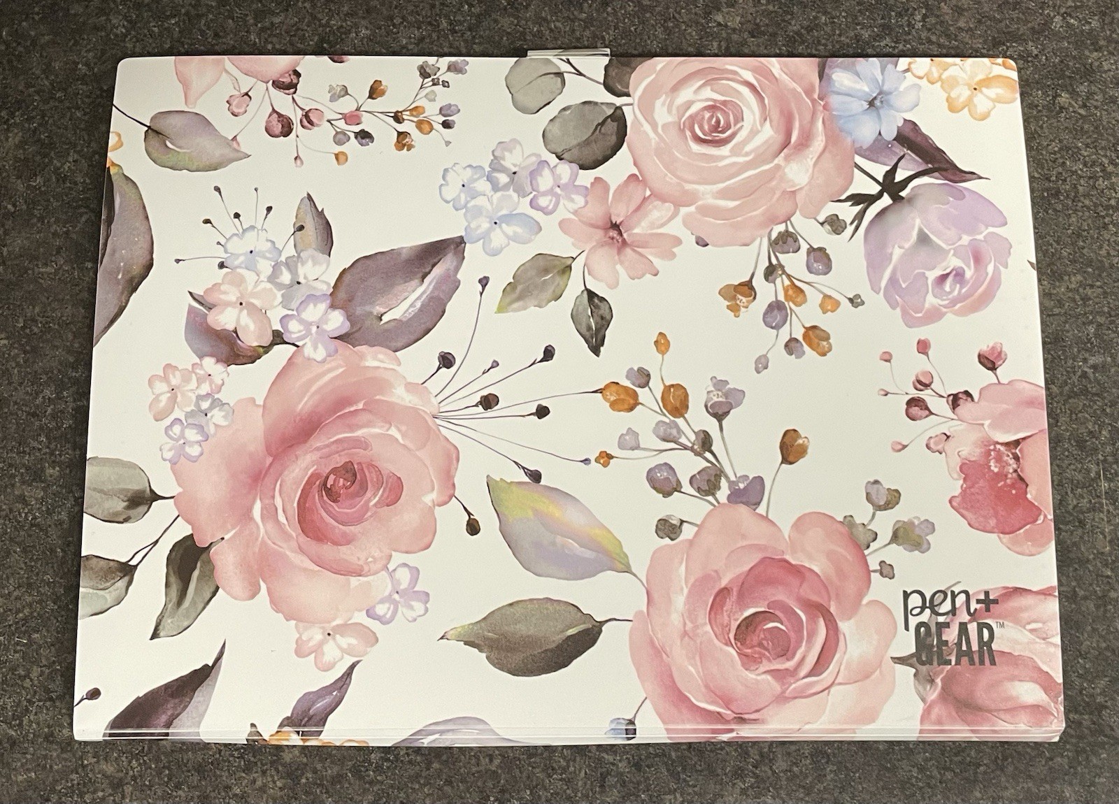 Pen + Gear Folder Desk Organizer Vinyl Purple Rose Floral Cottagecore Romantic