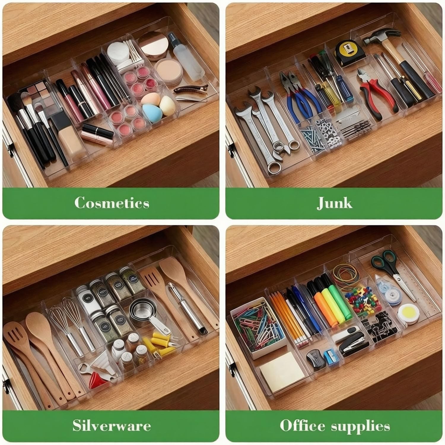 Expandable Drawer Organizers, Acrylic Desk Drawer Organizer with Adjustable D…