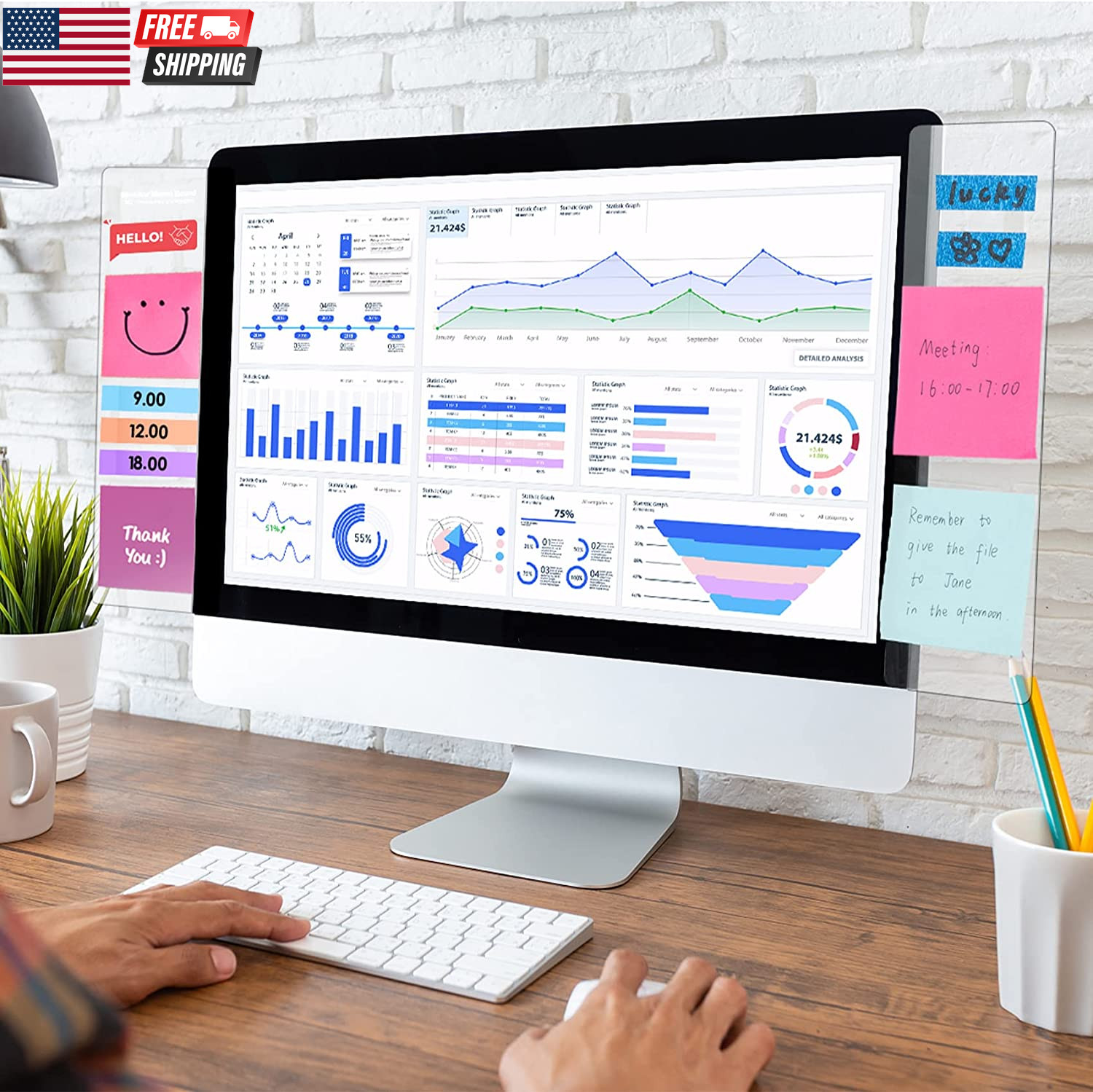 Office Desk Accessories 2Pcs Monitor Memo Board Computer Message Board Office Su