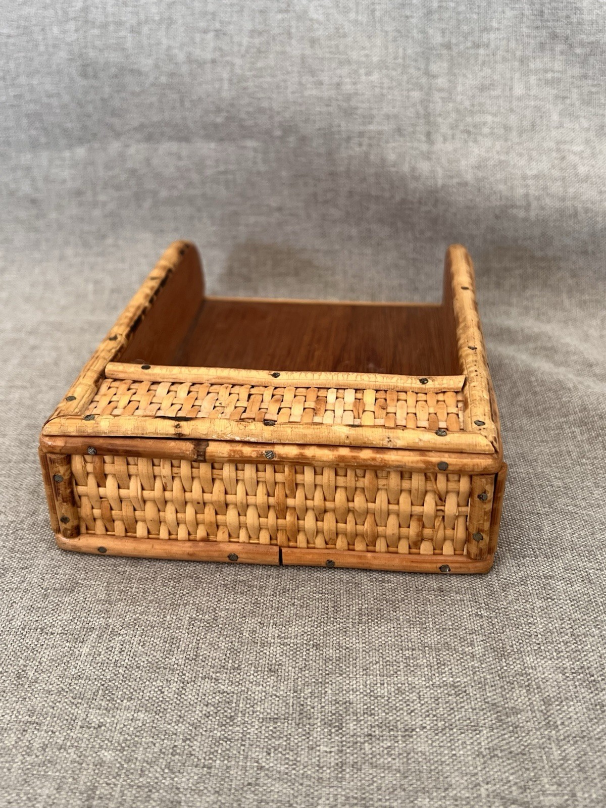 VTG Bamboo Rattan Wicker Desk Organizer Mail Holder Letter Sorter Boho Coastal