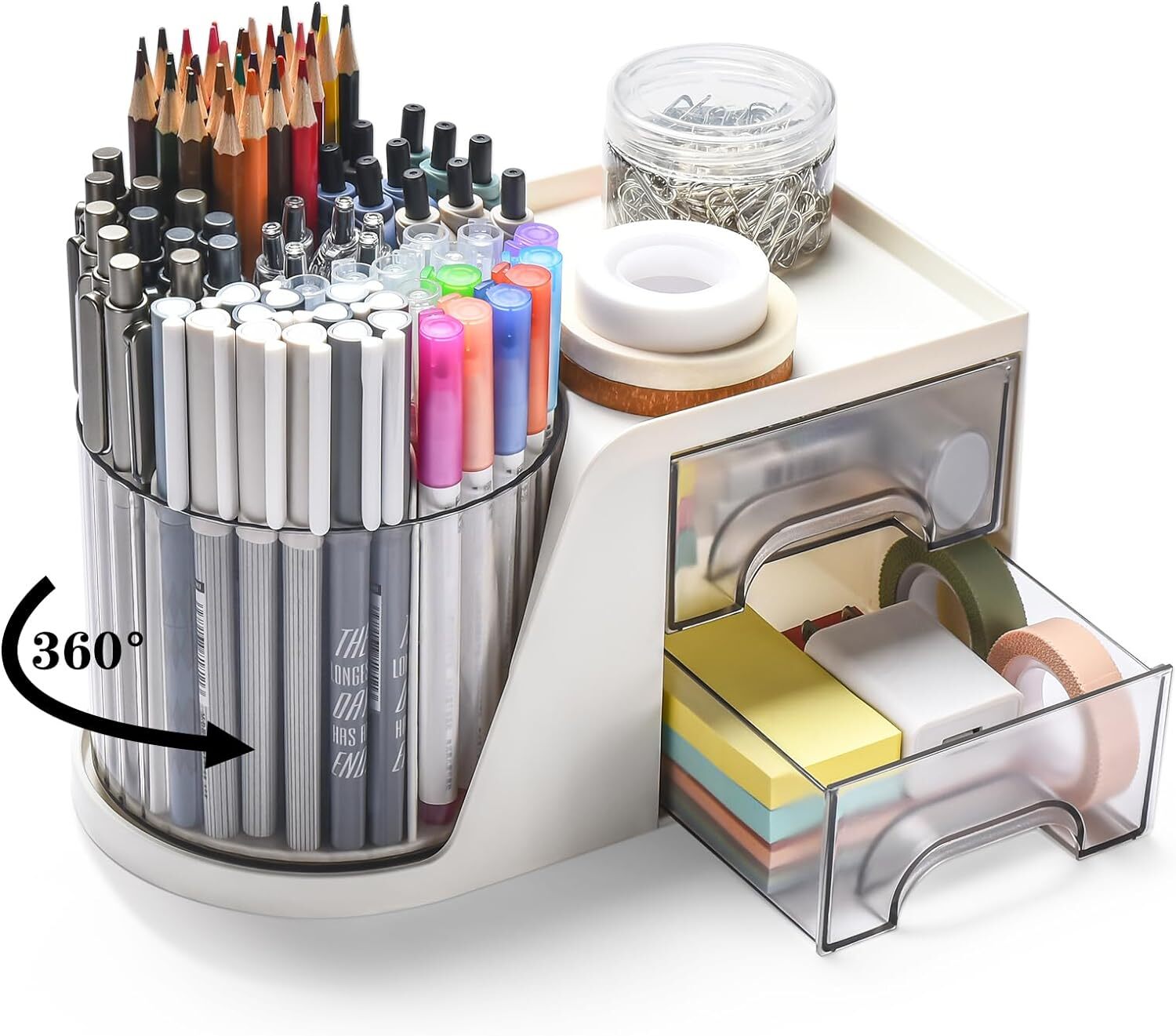 Rotating Desk Organizer with 2 Drawer Pencil Pen Holder for Desk Desk Organizers