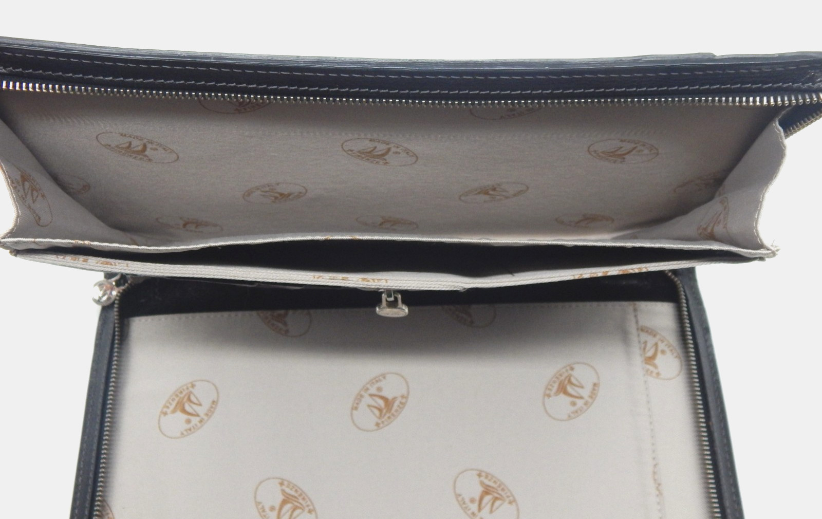 Vintage Italian Black Leather Portfolio Zippered Organizer Made Florence Italy