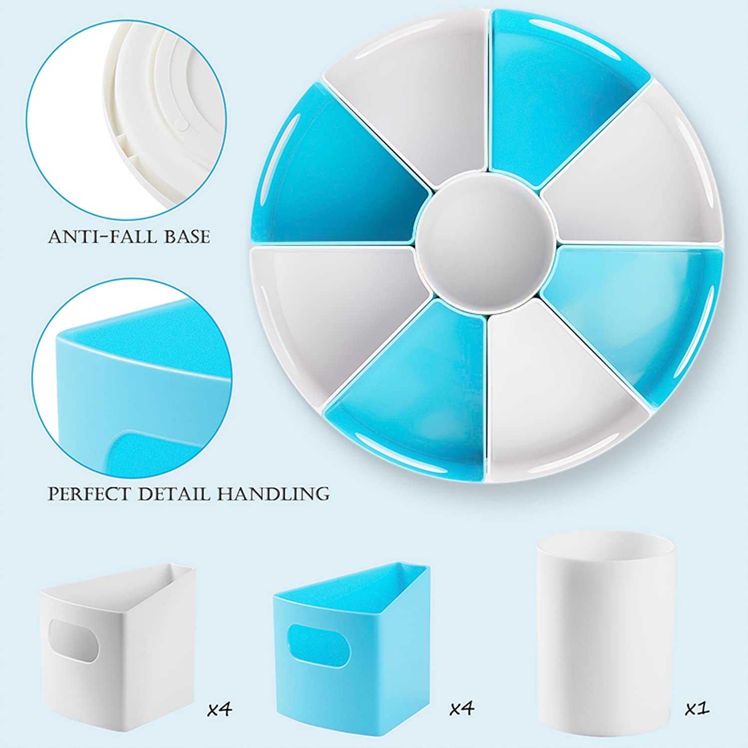 MeCids 360°Rotating Desk Organizers Homeschool Office 12″, White,blue