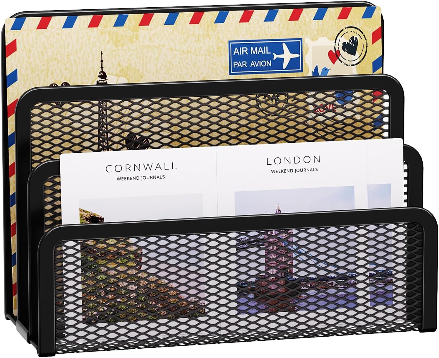 Mail Organizer for Desk, 3-Slot Mesh Metal Mail Holder countertop, Letter Holder