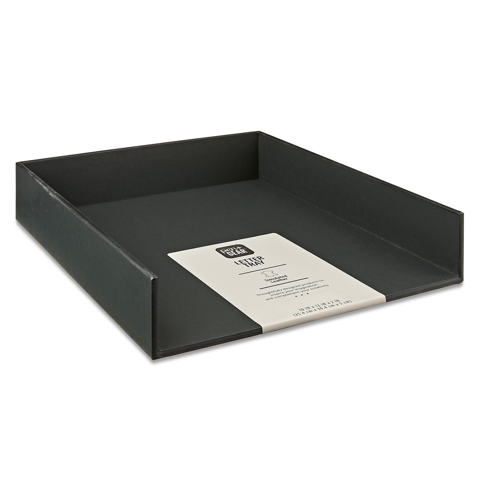 Simulated Leather Letter Tray, 10 in x 12 in x 2 in, Black