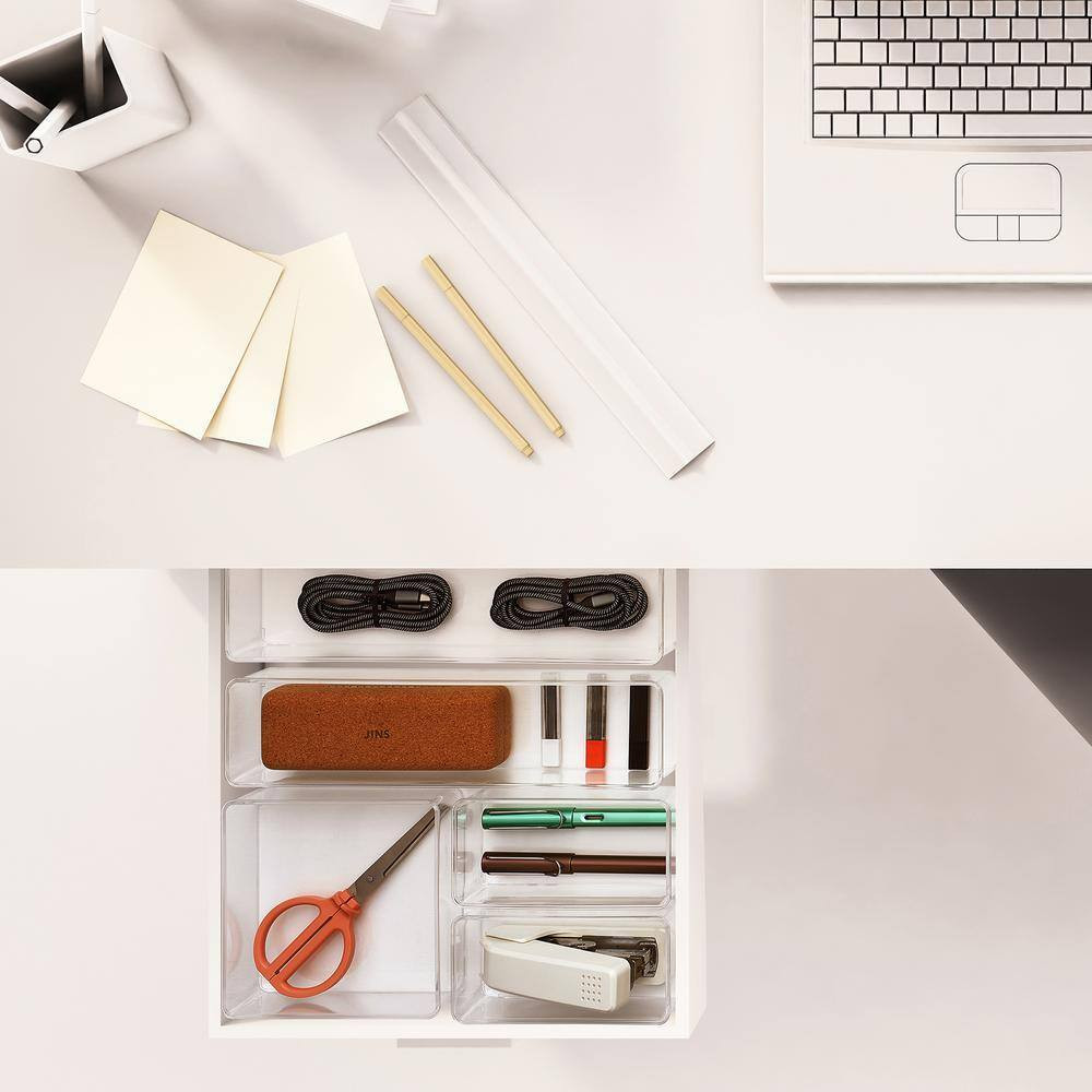 Drawer Organizer Set for Office Storage, Clear 12 In. X 2 In. Plastic Desk Organ