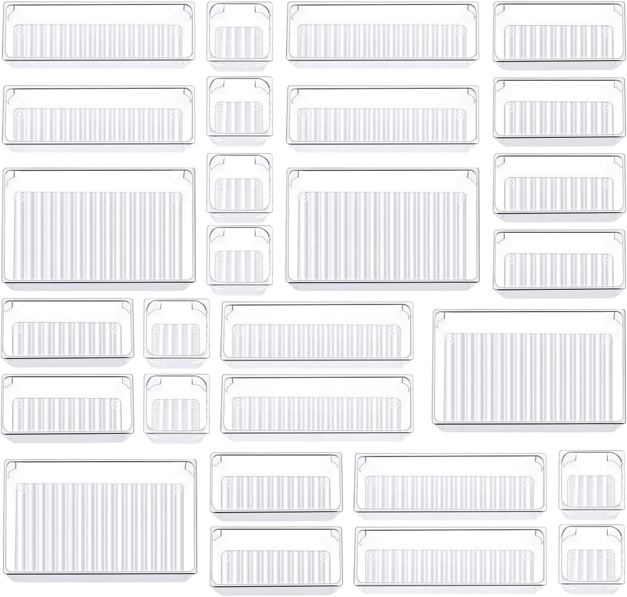 28 Pcs Drawer Organizer Set, 4-Size Bathroom Vanity Trays Makeup Desk Dividers V