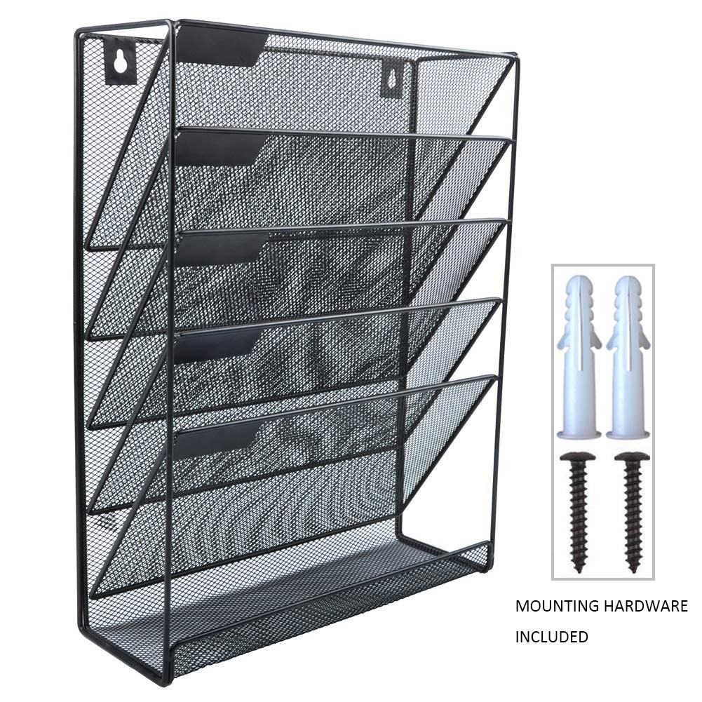 EASEPRES Hanging File Holder Organizer, 6 Tier Mesh Metal Wall 5Tier, Black