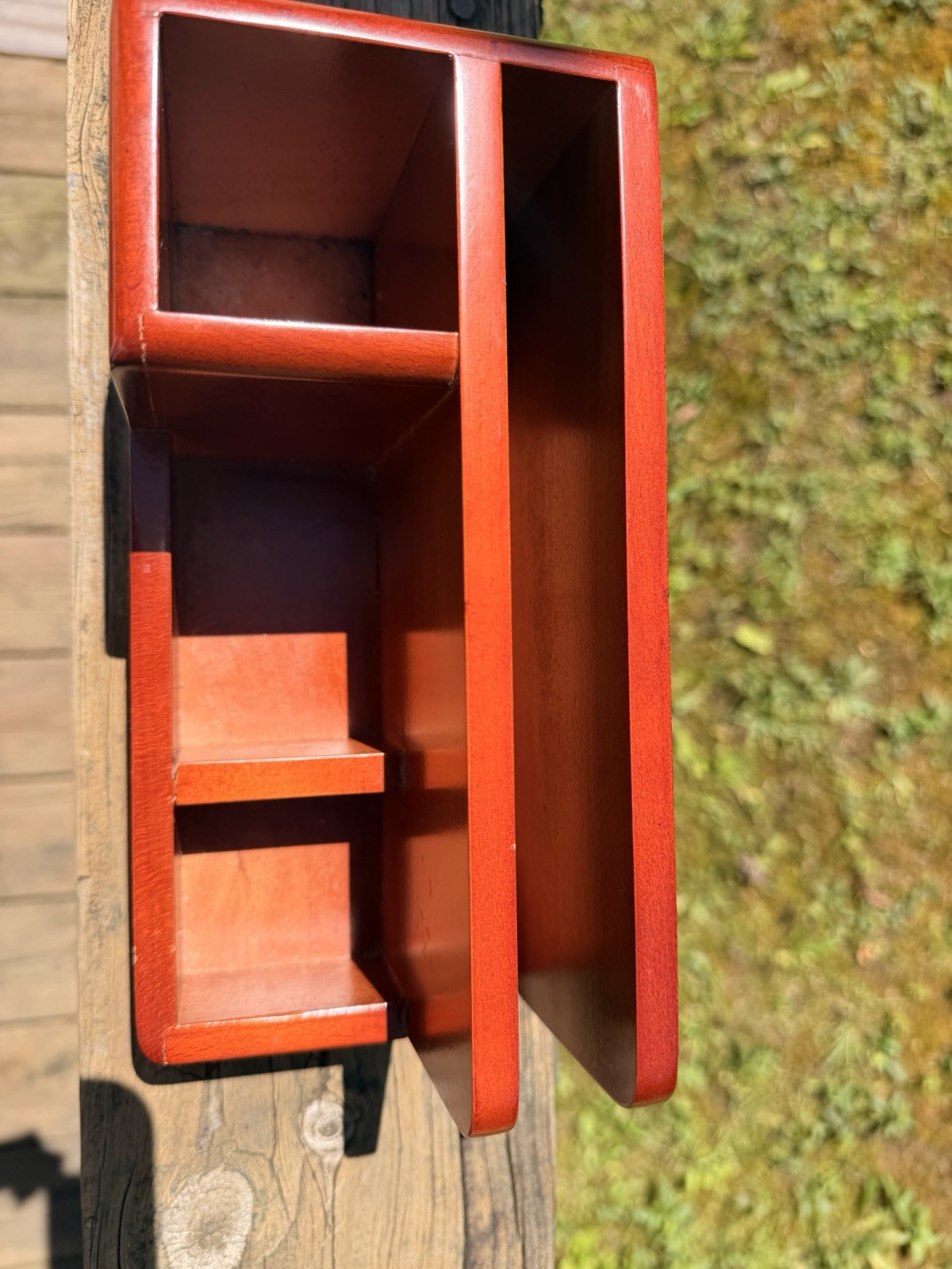 Wood Desktop Organizer Mail Letter Sorter Desk Caddy Cherry Finish Office Supply