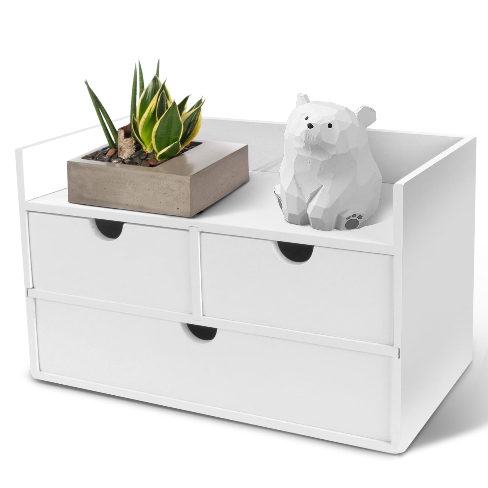 Charmewooden Bamboo Desk Organizer 3 Drawer with Shelf, Countertop Organizer …
