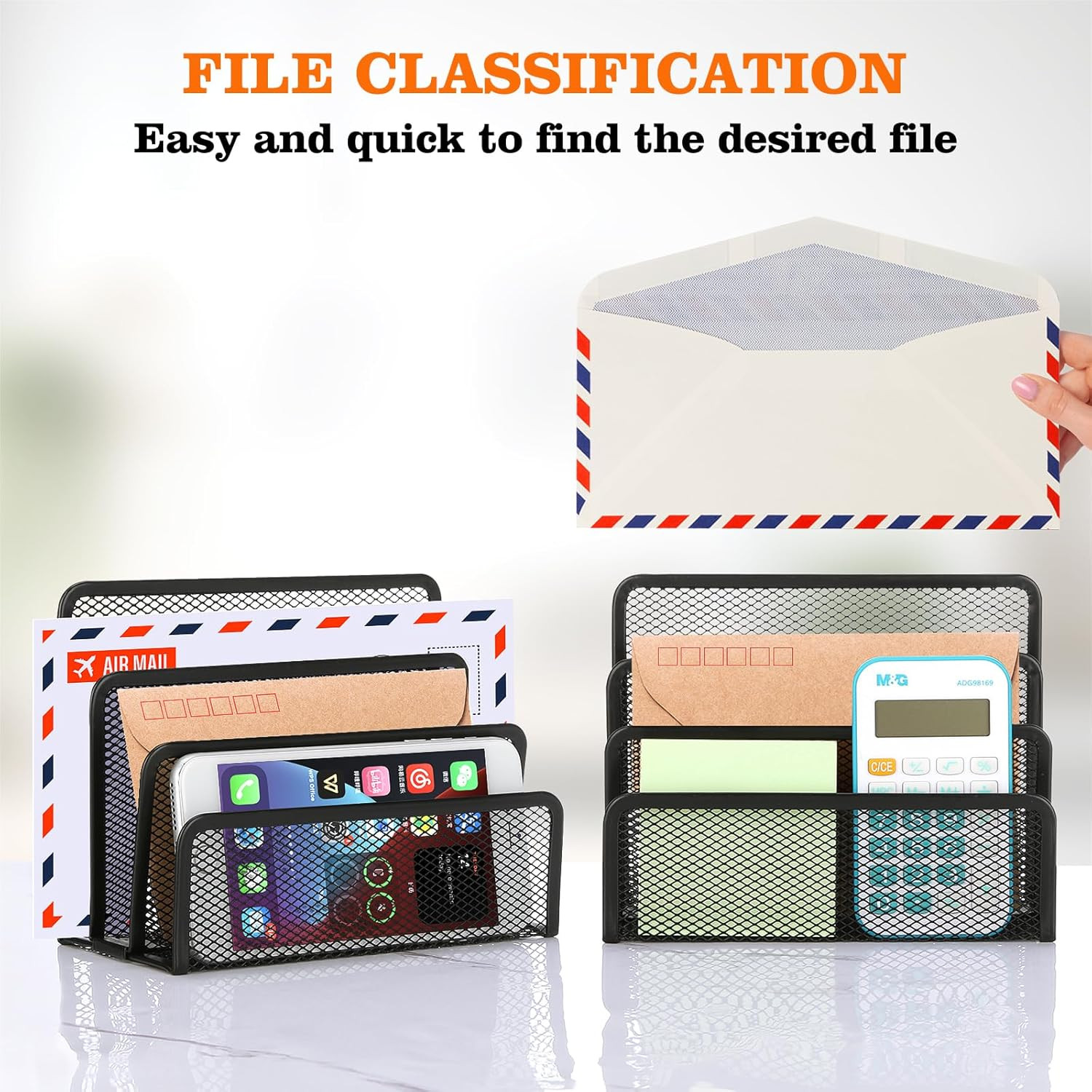 Metal Mesh Desk Mail Organizer 2 Pack Letter Paper File Holder Desktop Storage X