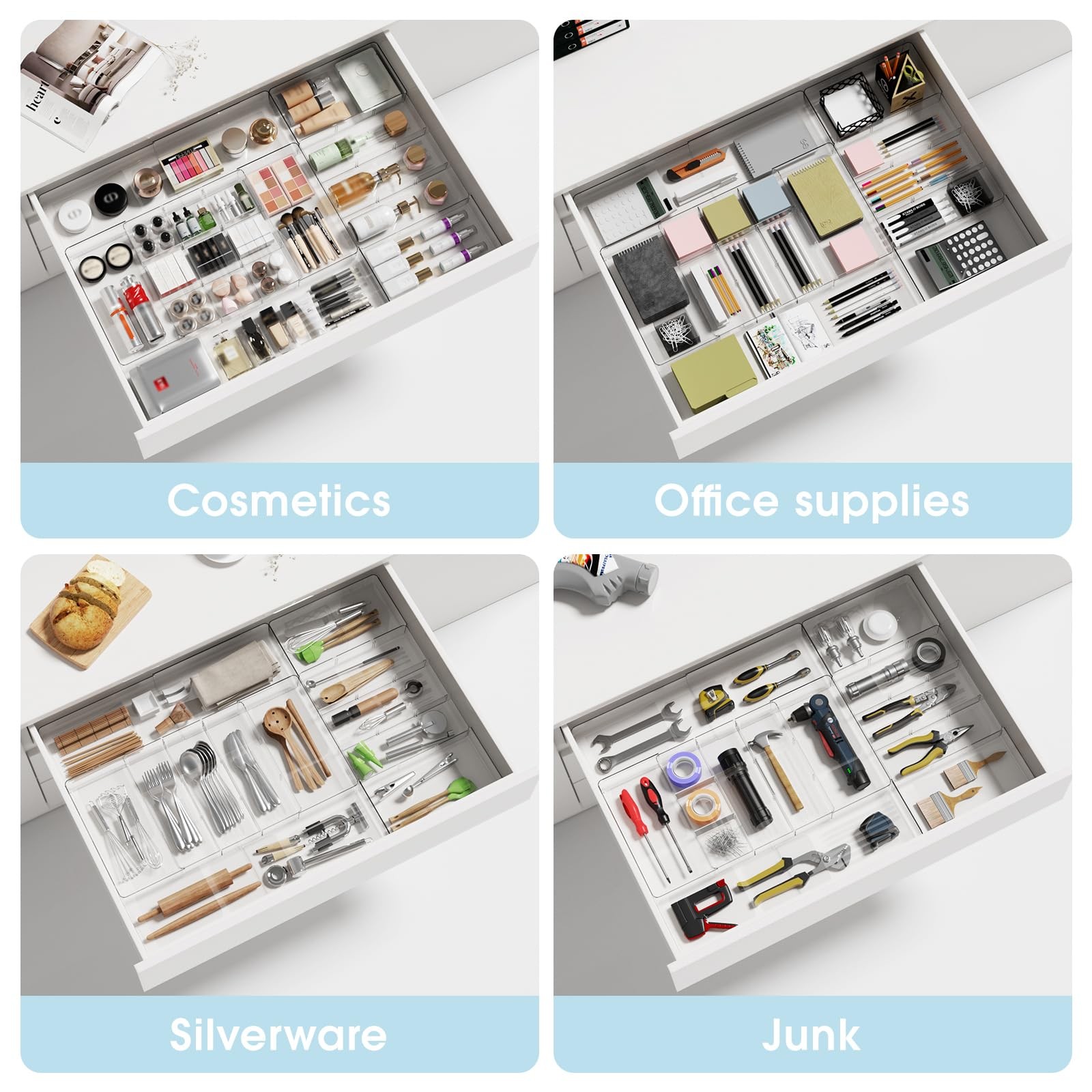 MIUOPUR Expandable Drawer Organizer, Width (10.6″-20.1″) Depth Clear