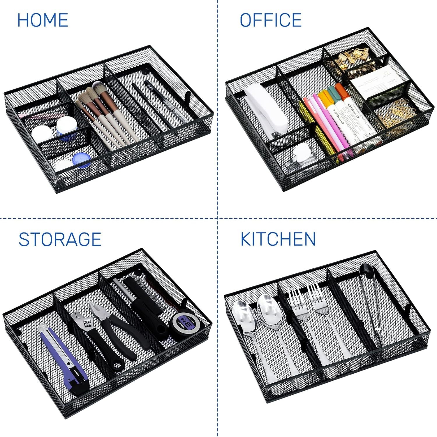 Professional 4 Pack Drawer Organizers with Adjustable Sections for Office Use