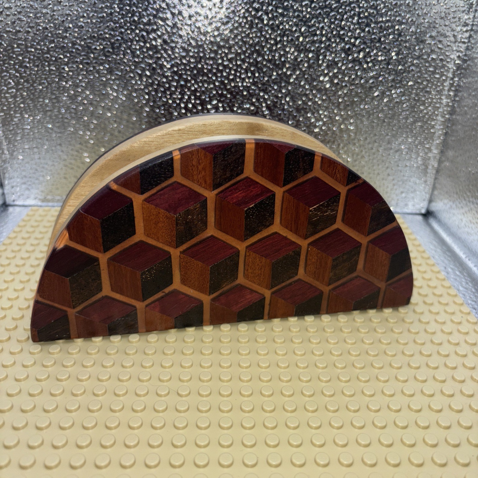 Homemade Wood Epoxy Inlay Desk Office Organizer Letter Napkin Holder MCM 7×3.5×2