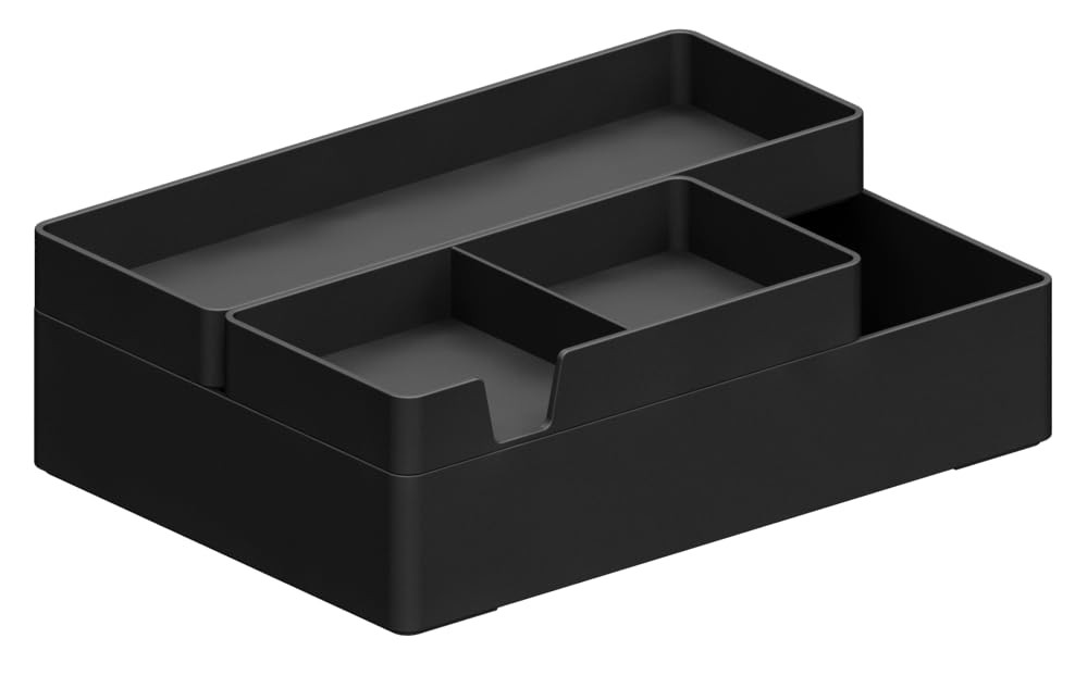 Amazon Basics Rectangular Plastic Desk Organizer Bundle, 3 Pieces with Black