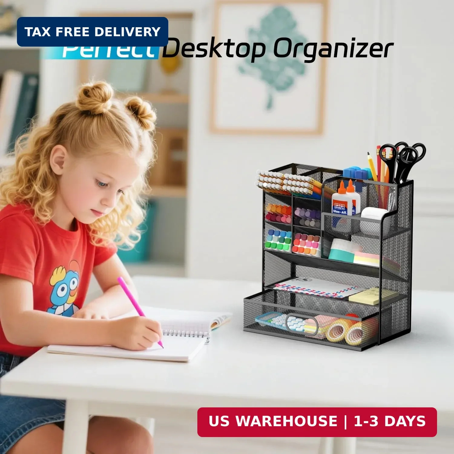 Pen Organizer for Desk – Multi-Functional Pencil Holder with Drawer Desk Organiz
