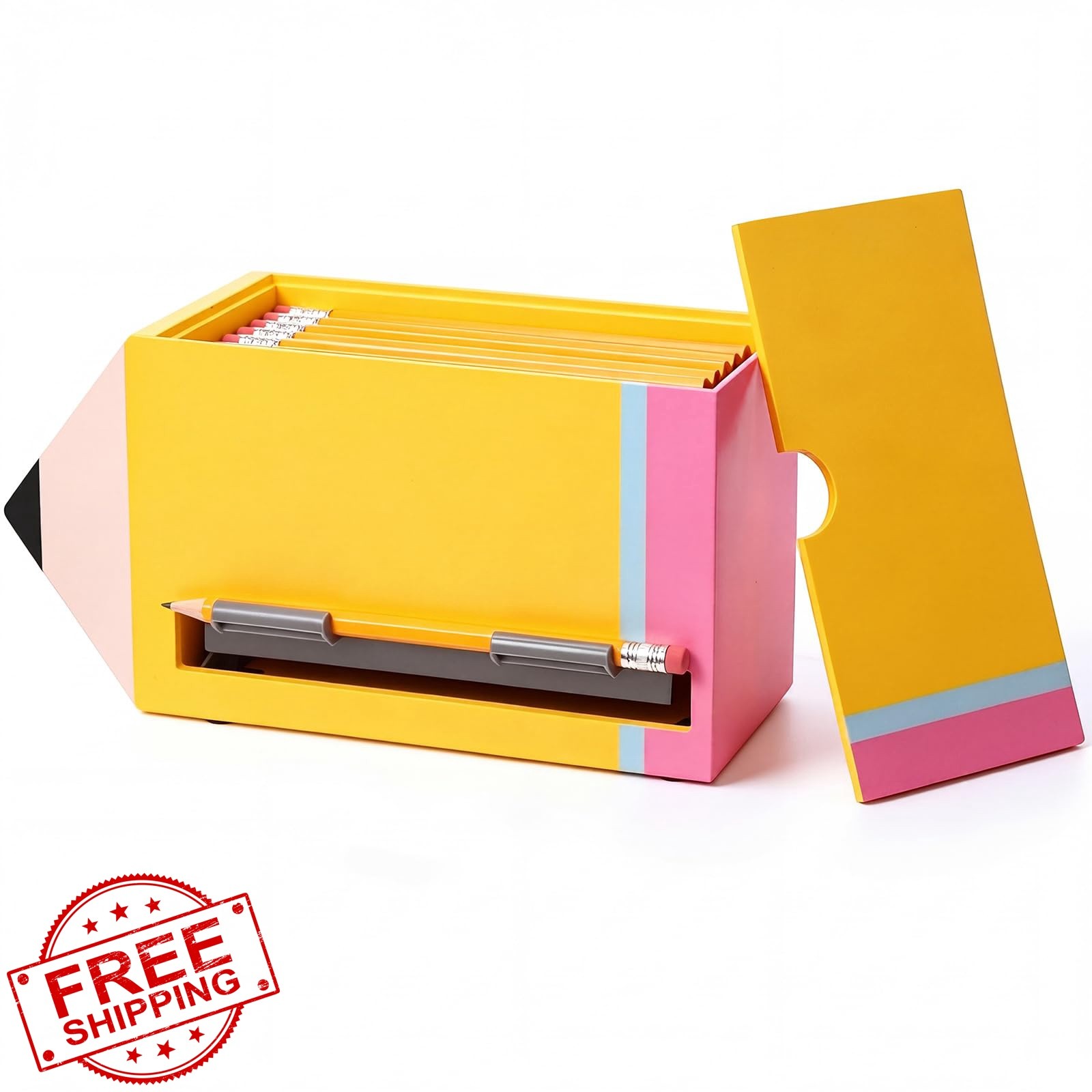 Yalikop Wooden Pencil Dispenser Irregular Pencil Pink Yellow 1 Pc