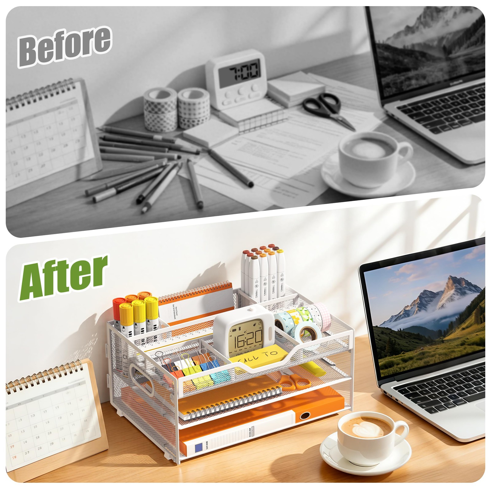 3-Tier Letter Paper Tray Desk Organizer, White Desktop File Rack Holder with …