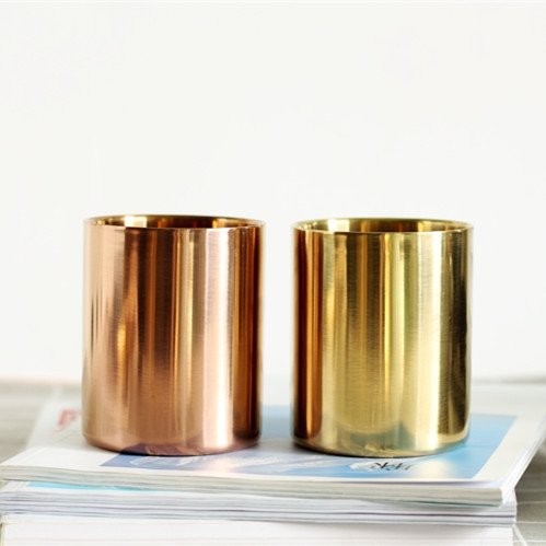 Rose Gold Pen Holder Glossy Stainless Steel Pencil Cup for Desk Organizers Mu…
