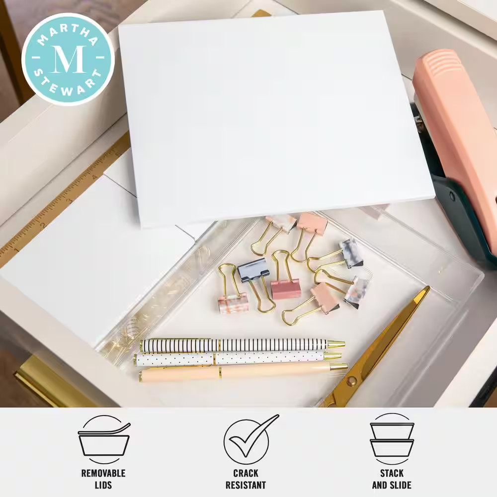 Clear/White Desk Organizer Set of 3 – 1 Small/1 Medium/1 Large