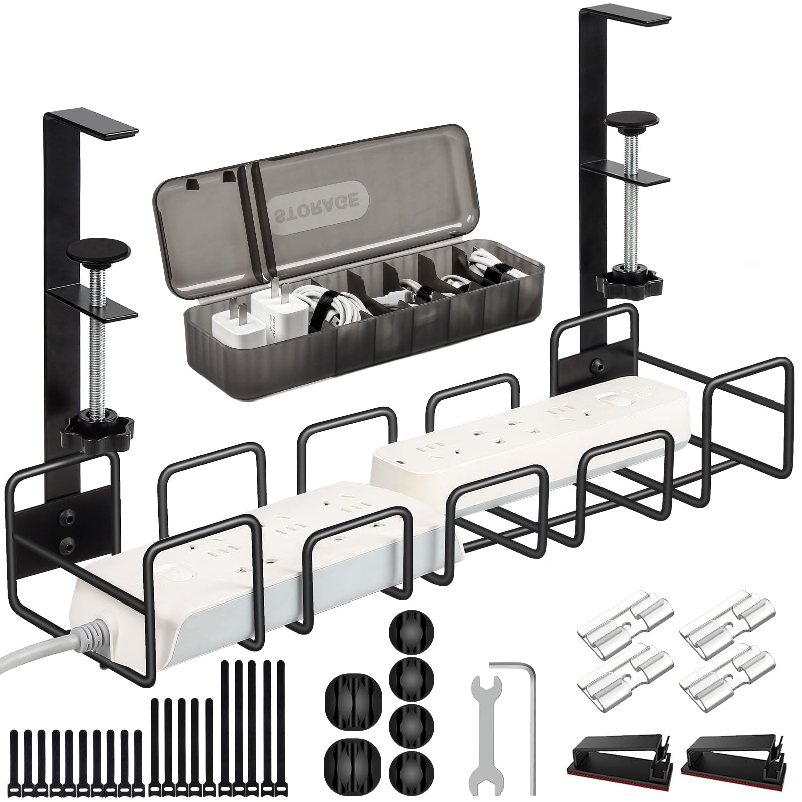 OneLeaf Under Desk Cable Management Tray – No Drill 1 Pack – Medium, Black