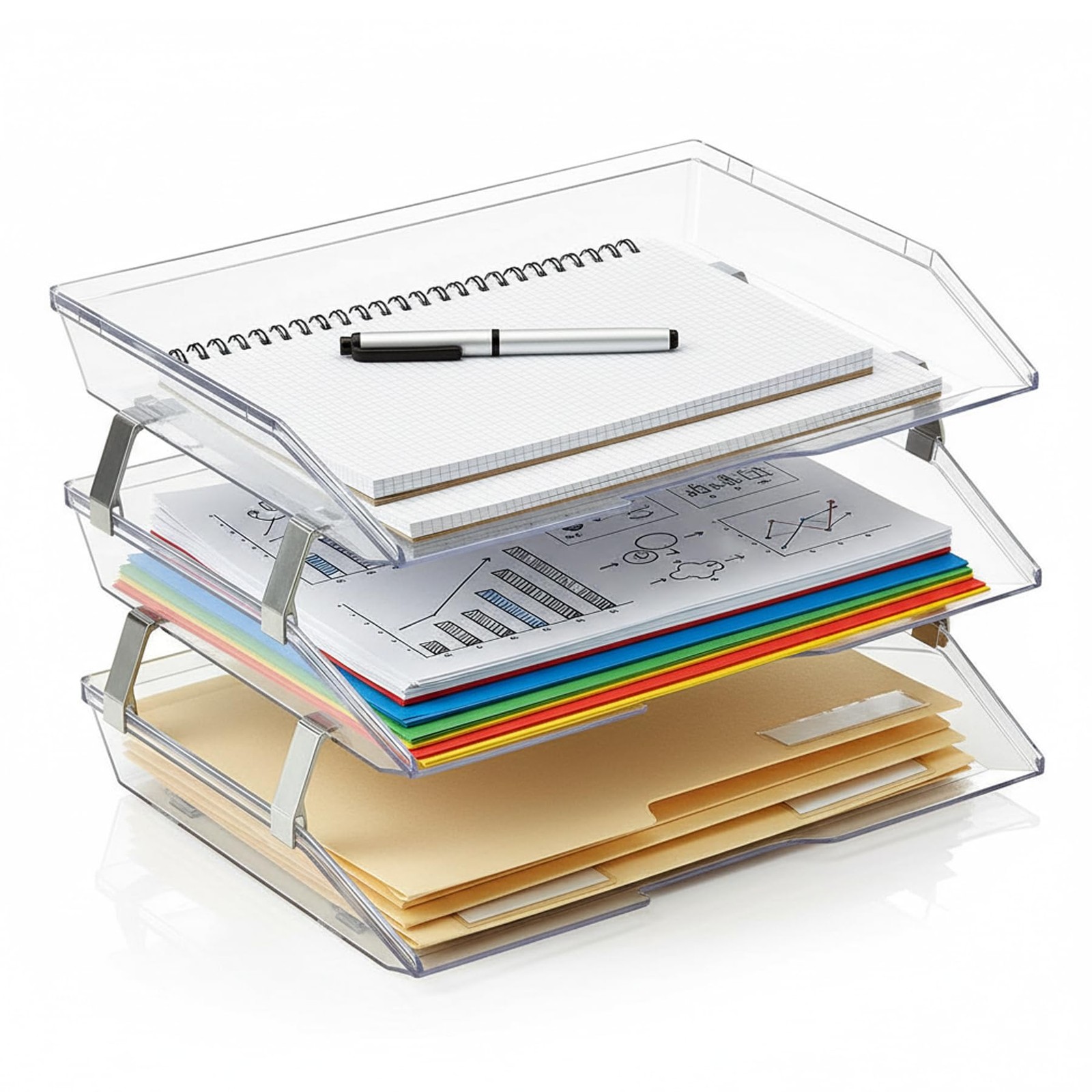 3 Tier Paper Letter Tray Side Load Size Office Desk File Organizer Clear