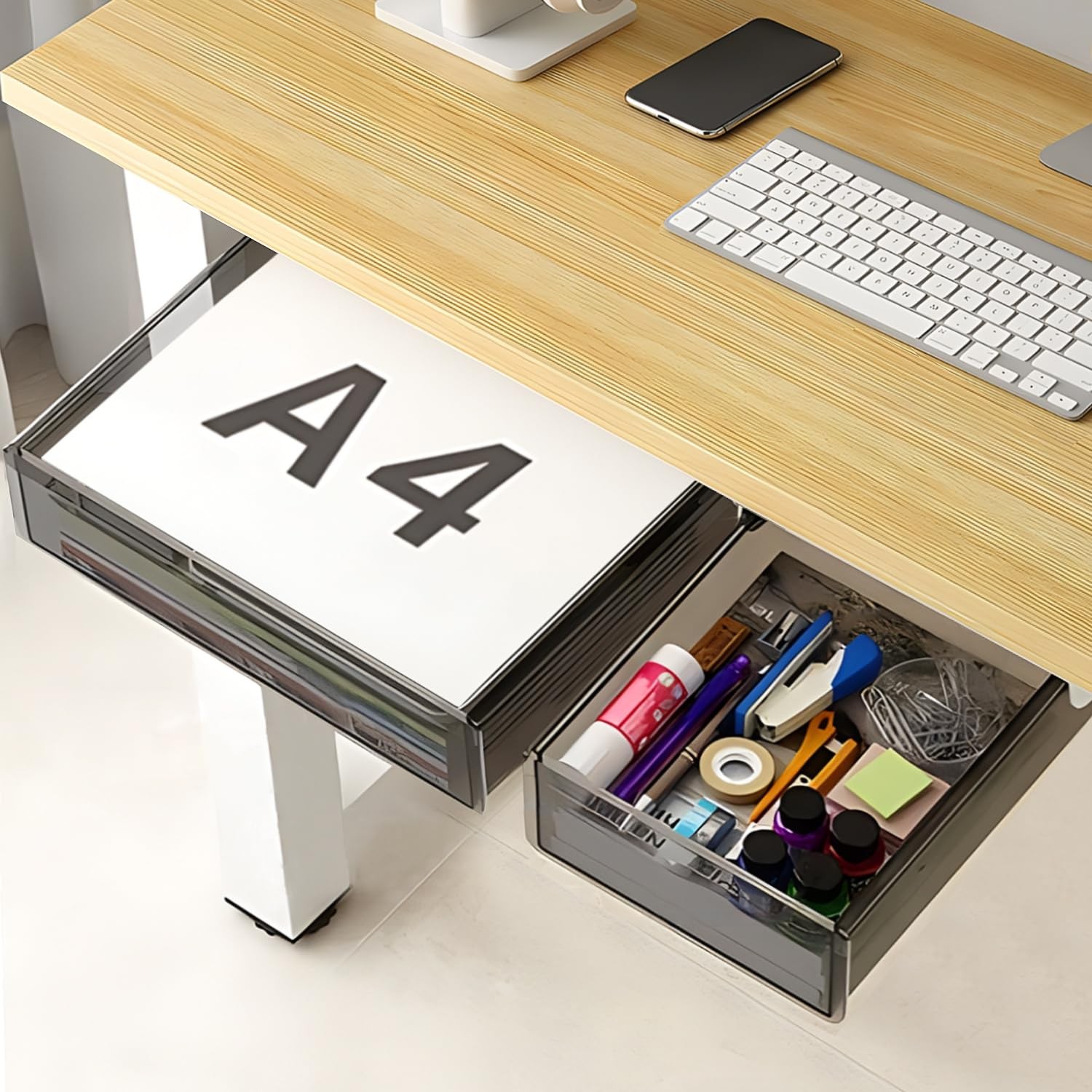 SVNNELP Under Desk Table Drawer Storage Organizer,2 Pack Large L, Clear Black