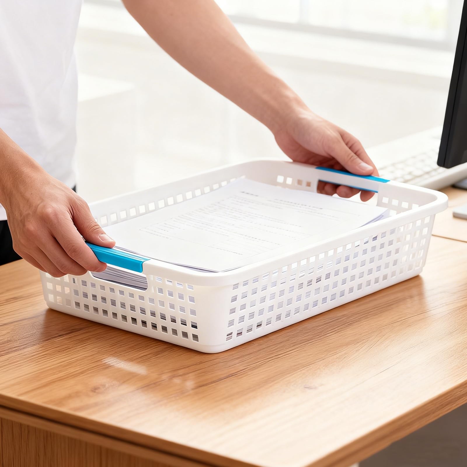 8 PCS Plastic Classroom Storage Baskets 15x10x3 Inch Desktop File Tray