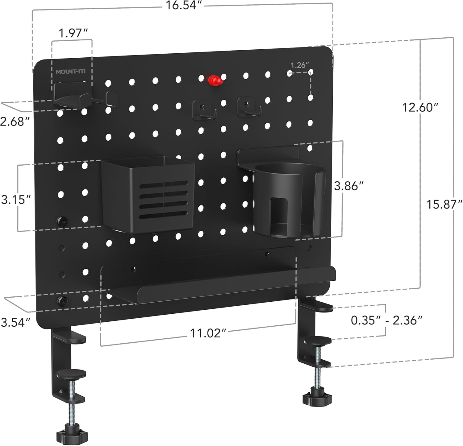 Clamp-On Pegboard Organizer for Home Office, Gaming & Crafting – Black