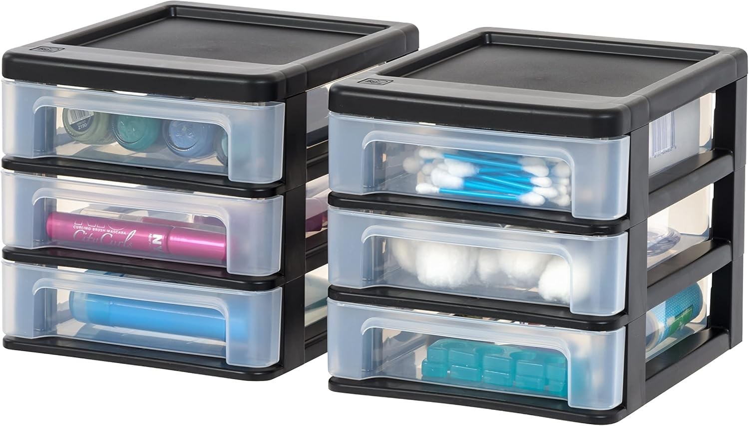 IRIS USA Plastic Stacking Desk Top 3-Drawer Storage Organizer, Small, Black