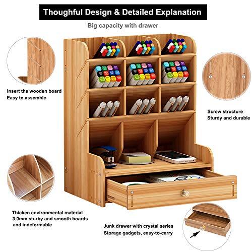Wooden Desk Organizer, Multi-Functional DIY Pen Holder, B11-Cherry Color
