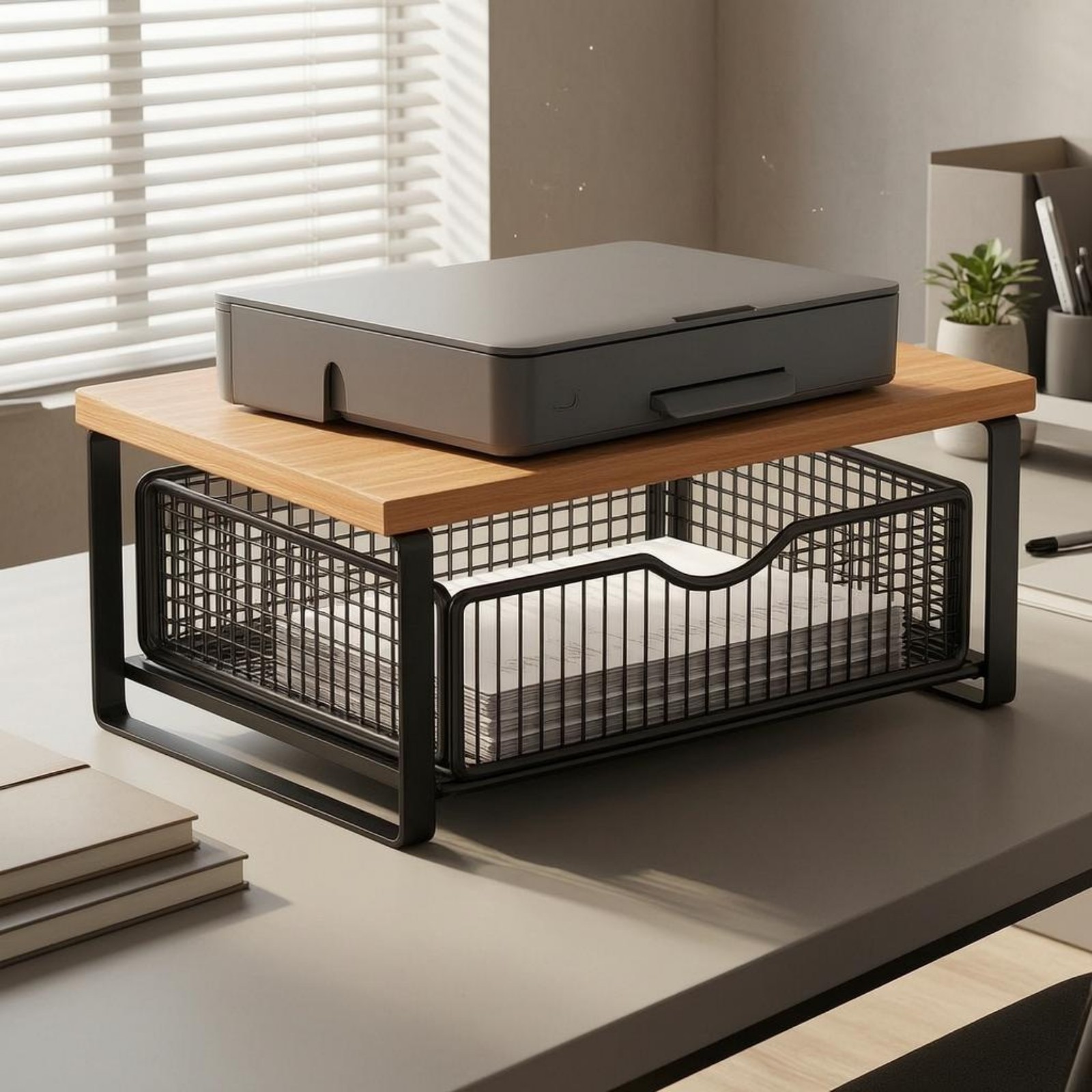 Desktop Storage Rack Wood-Look 2 Tier Desk Shelf Compact