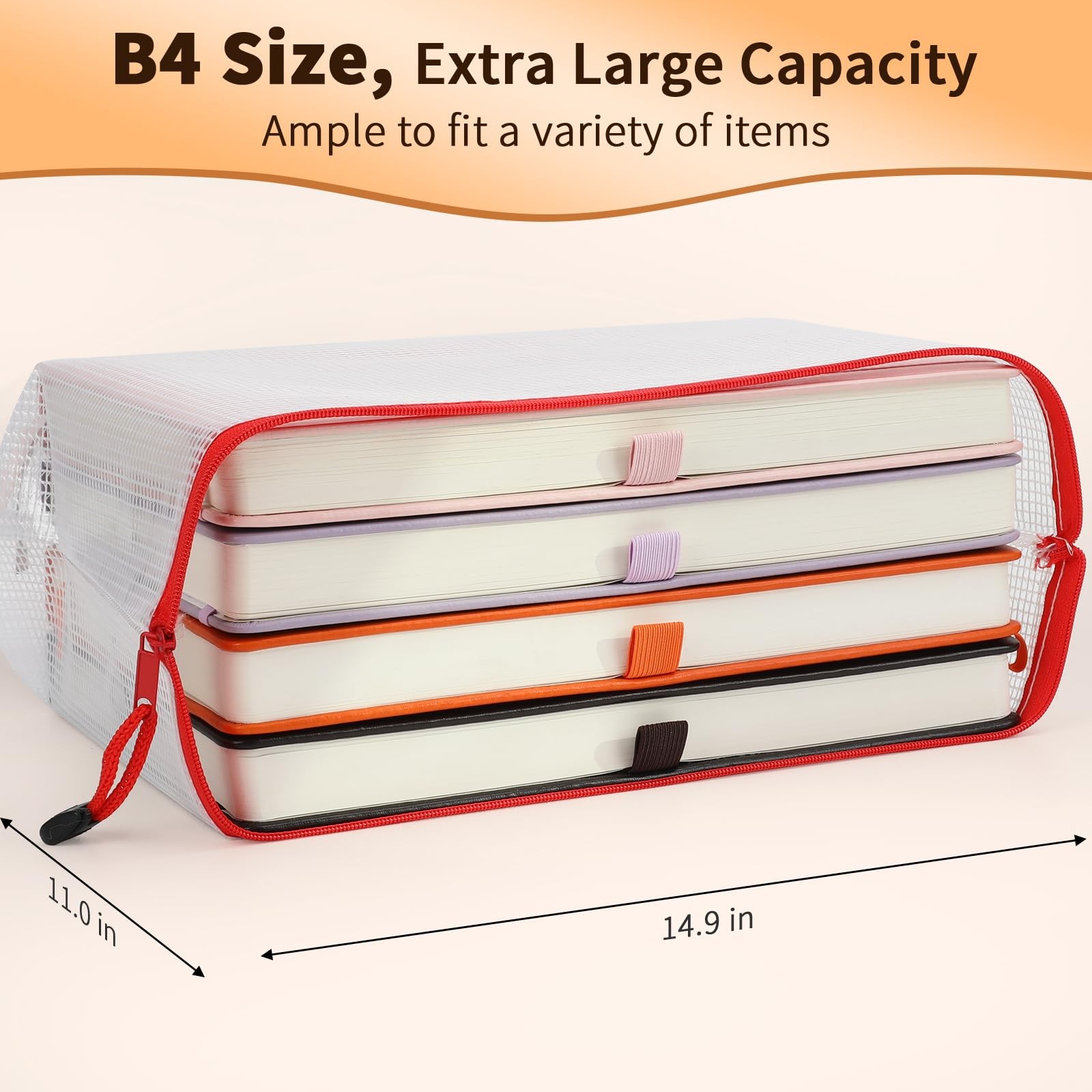 18 Packs 14.9×11.0 Clear Zipper Mesh Document Pouch 6 Colors Waterproof