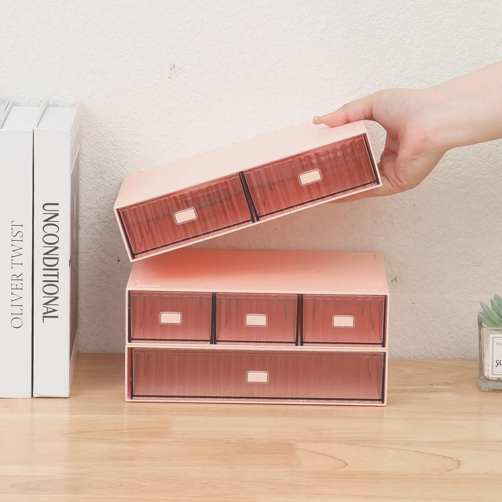 Ykpokir Desktop Organizer Drawers Stackable 3 Tier Storage Pink Accessories