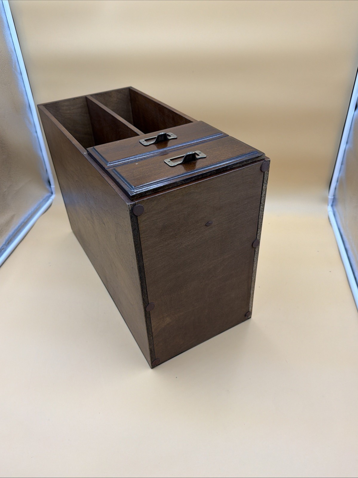 Vintage 19″ Tall Oak Wood Desktop Organizer w/Index Card Drawer/File Box/Cabinet