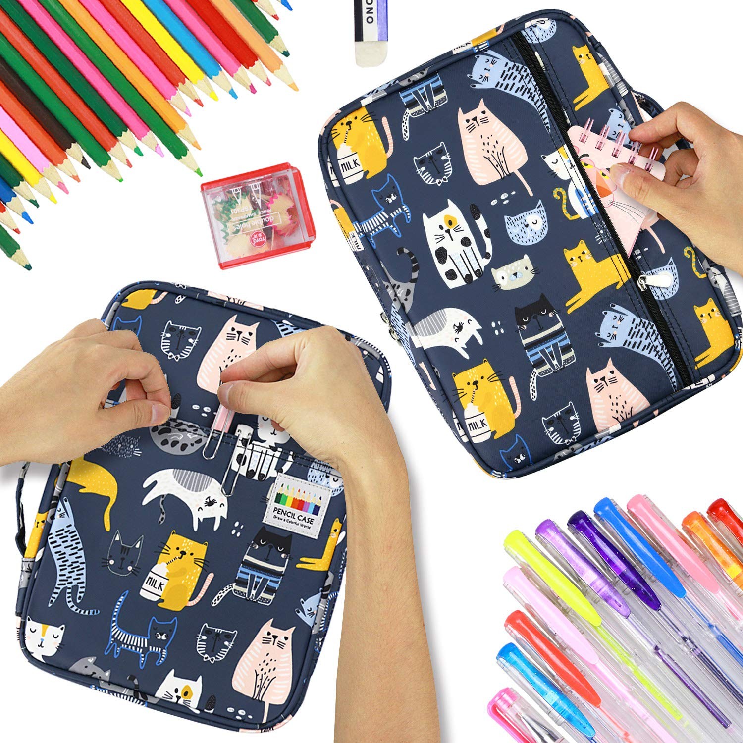Colored Pencil Case 220 Slots Pen Case Organizer With Handy Wrap & Zipper, Mu…