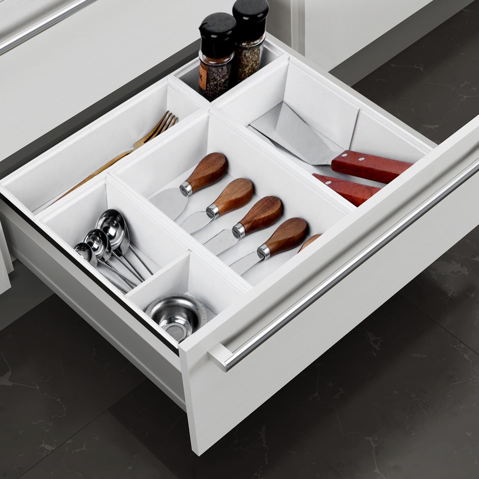 Bxngjuj Bamboo Drawer Organizer,5 PCS White Bathroom Tray&Desk 5PCS,