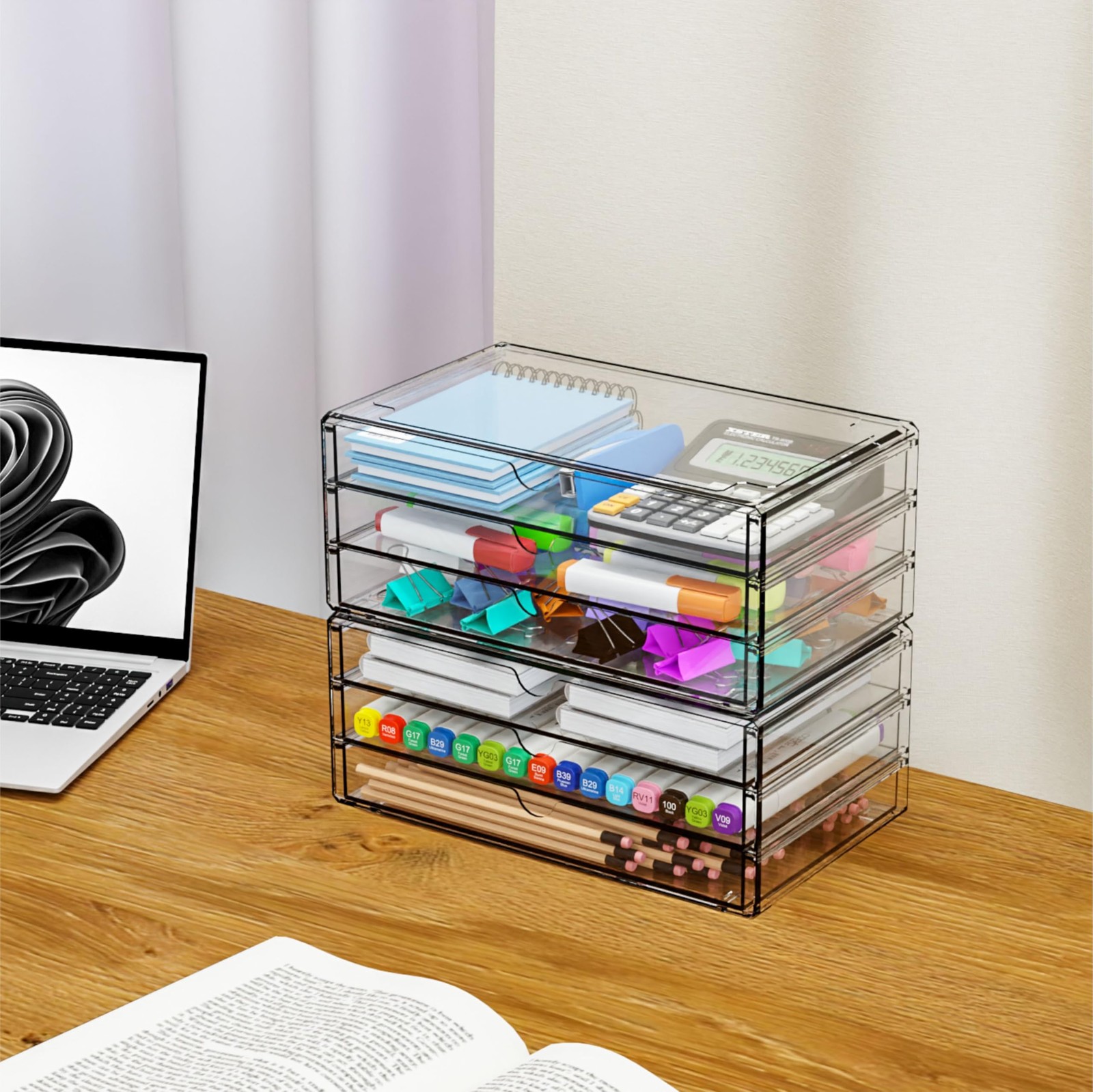 Yieach 2 Pack Acrylic Storage Drawers With 6 Large-6 Drawers-2Pack, Clear