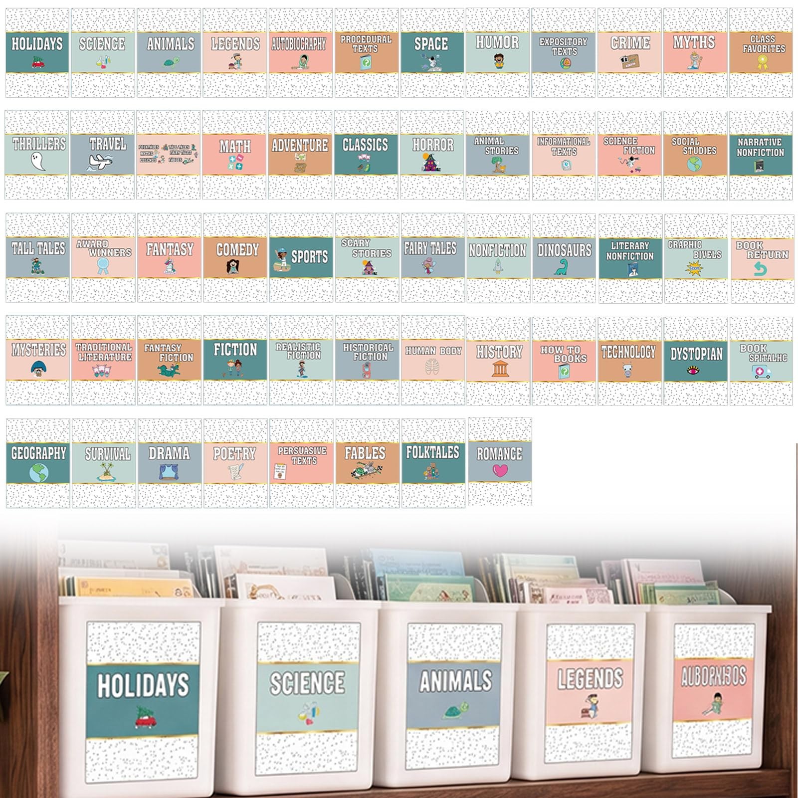 56 Pcs Back to School Classroom Library Labels for School Genre Topic Book Cl…