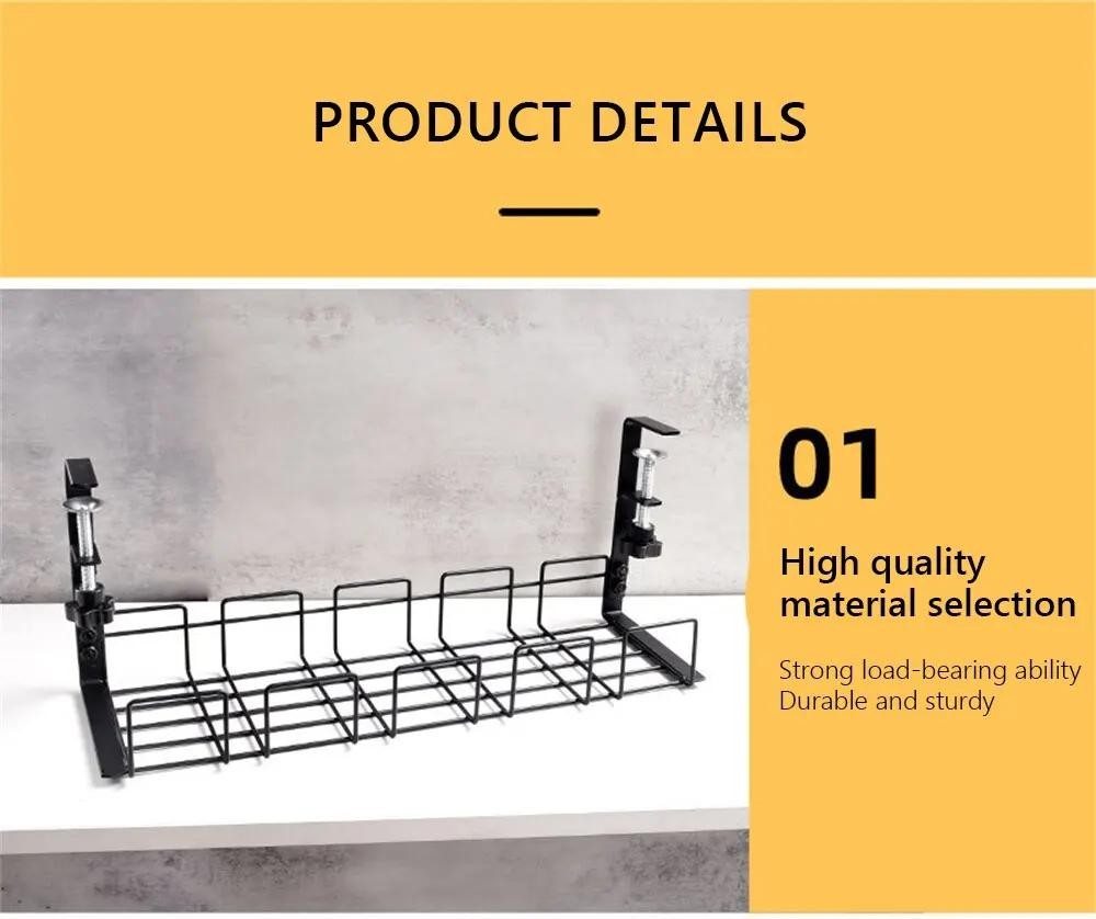 Under Desk Cable Management Tray Metal Wire Organizer Rack No Drill Storage