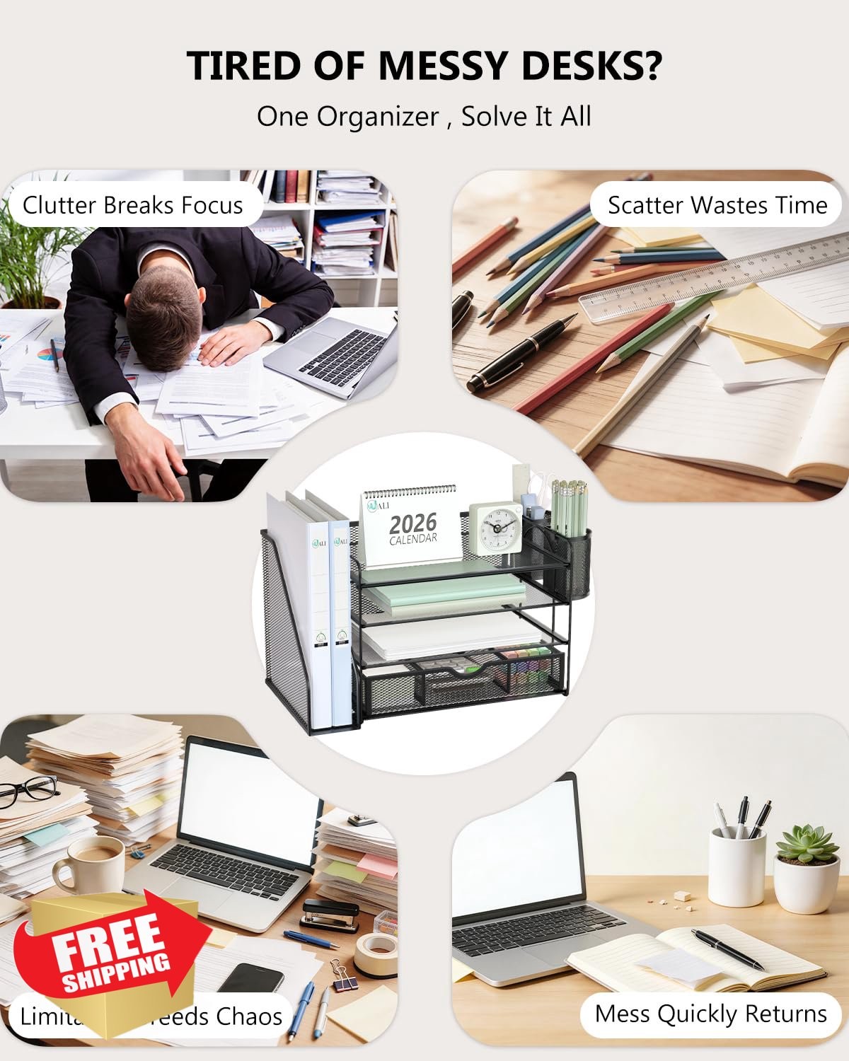 WALI Desk File Organizer 4-Tier Black 1 Pack