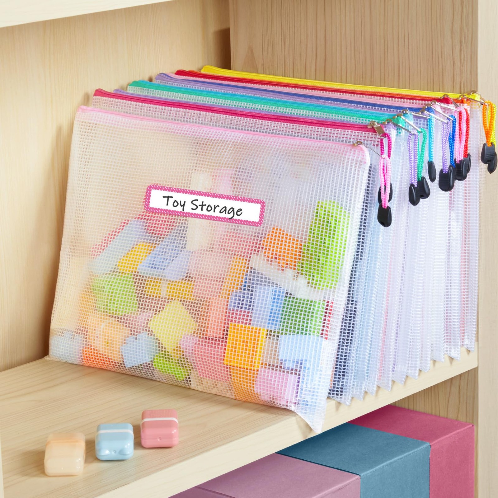 24 Pack Mesh Zipper Pouch with Sticky Labels, A4 Mesh Bags, Sturdy Letter Siz…
