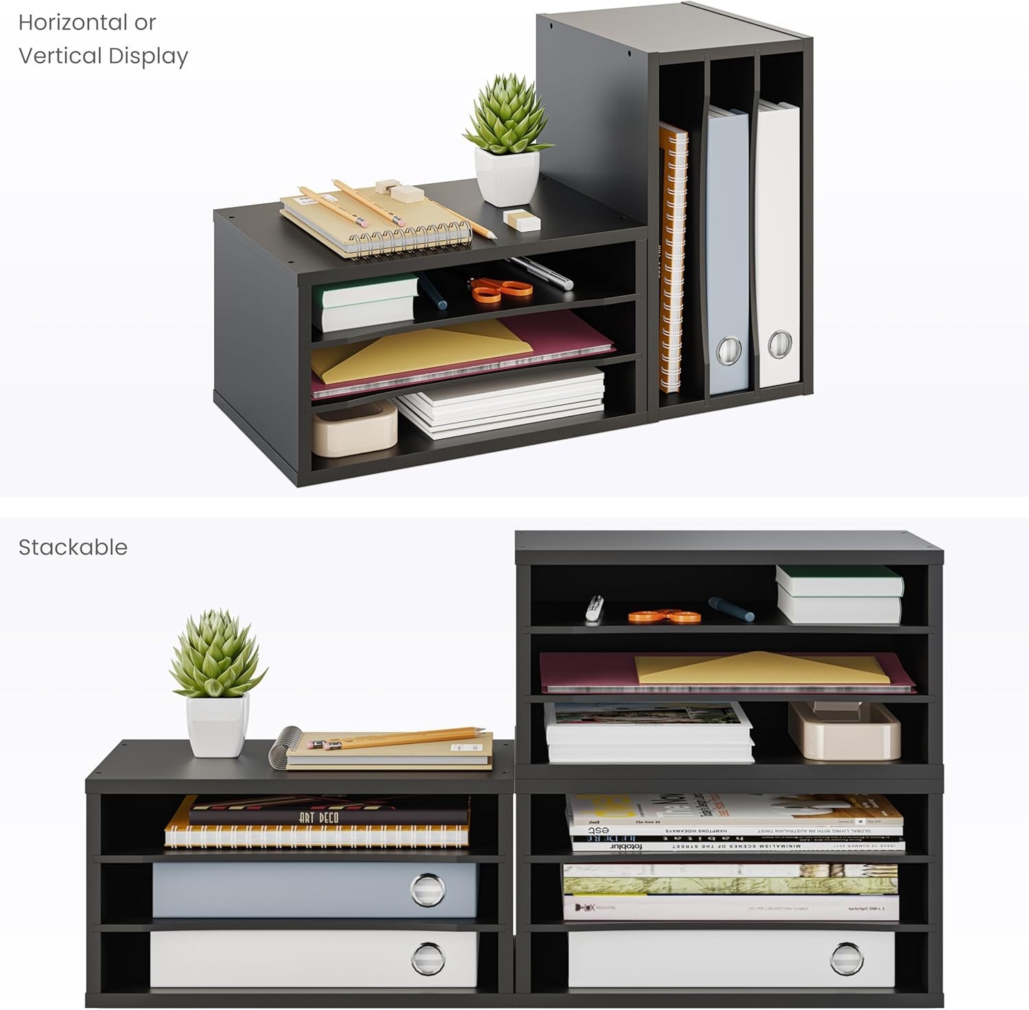 File Organizer, 3-Tier Document Sorter, Stackable Wood Desk Organizer, Sorter…