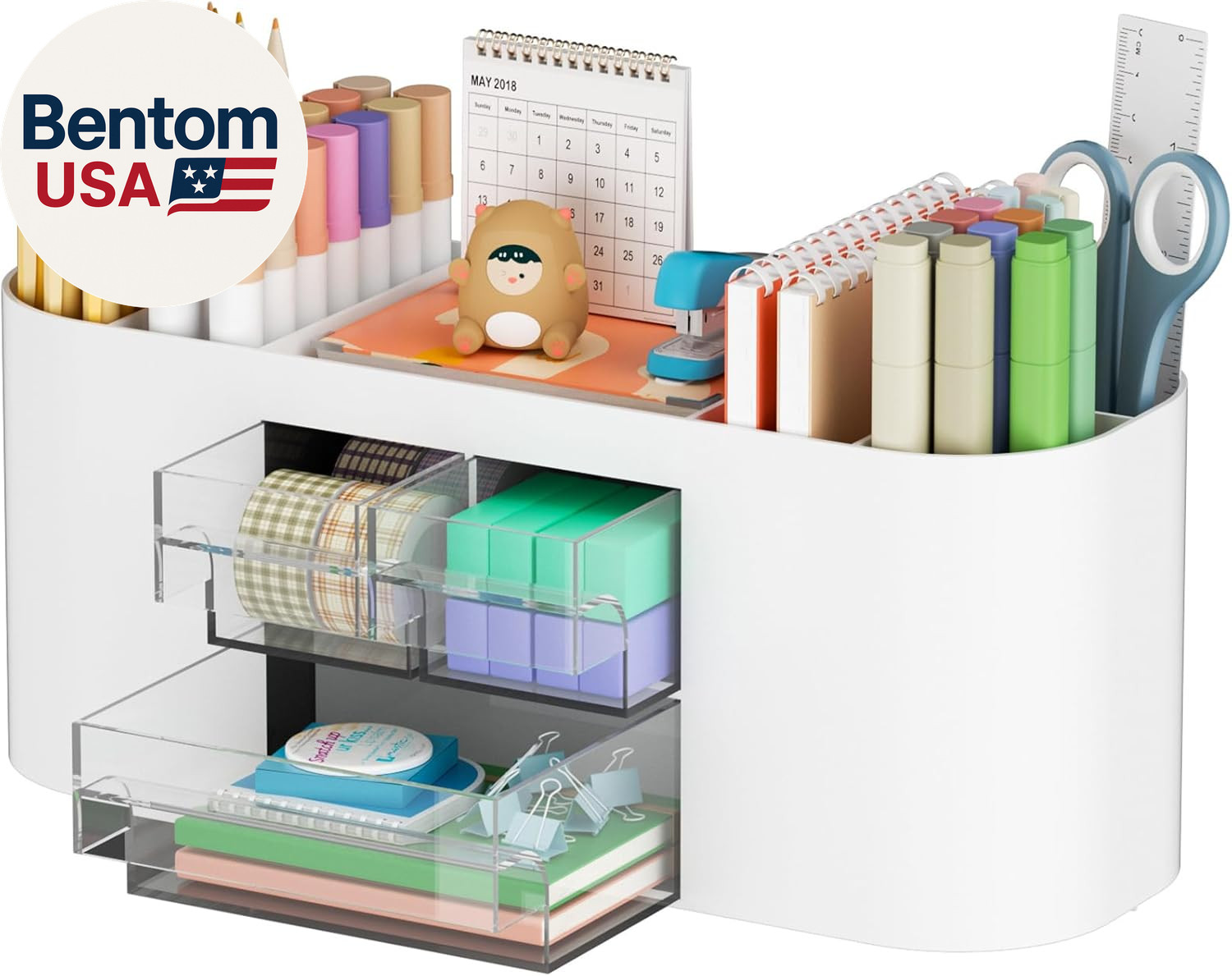 Desk Organizer Pen Holder for Desk with 3 Drawers, Multi-Functional Pencil Holde