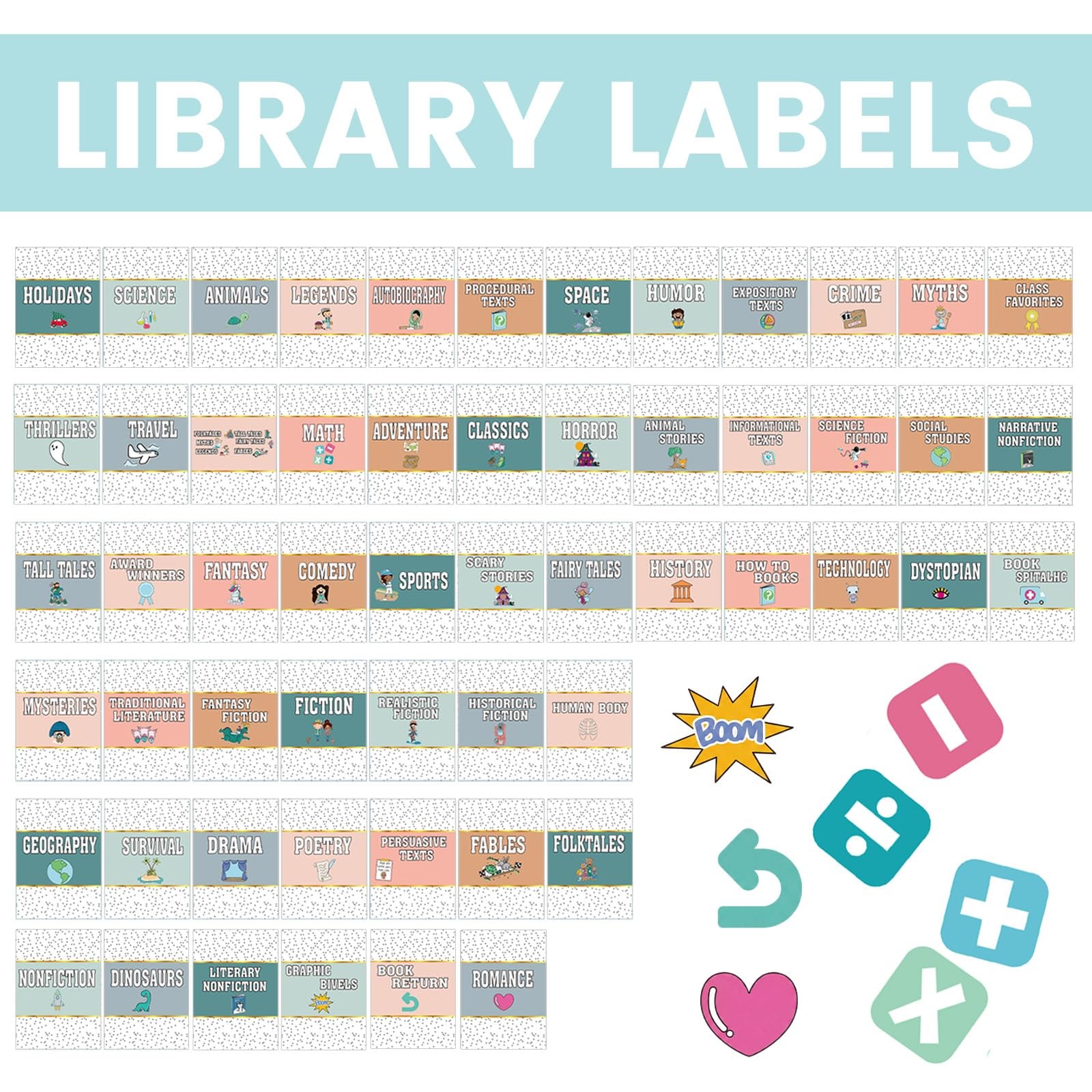 56 Pcs Back to School Classroom Library Labels for School Genre Topic Book Cl…