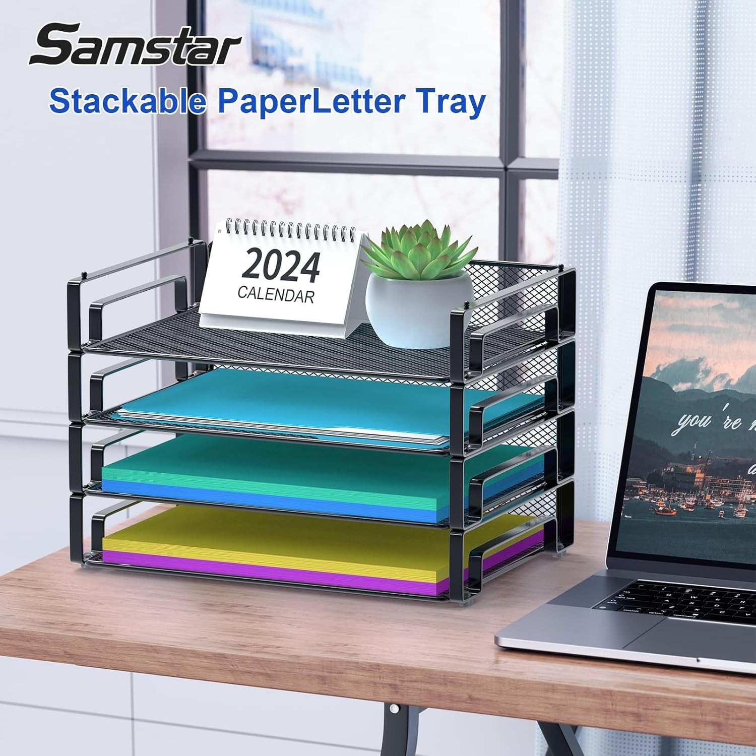 4 Pack Stackable Letter Paper Tray Desk File Organizer Paper Sorter Letter/A4