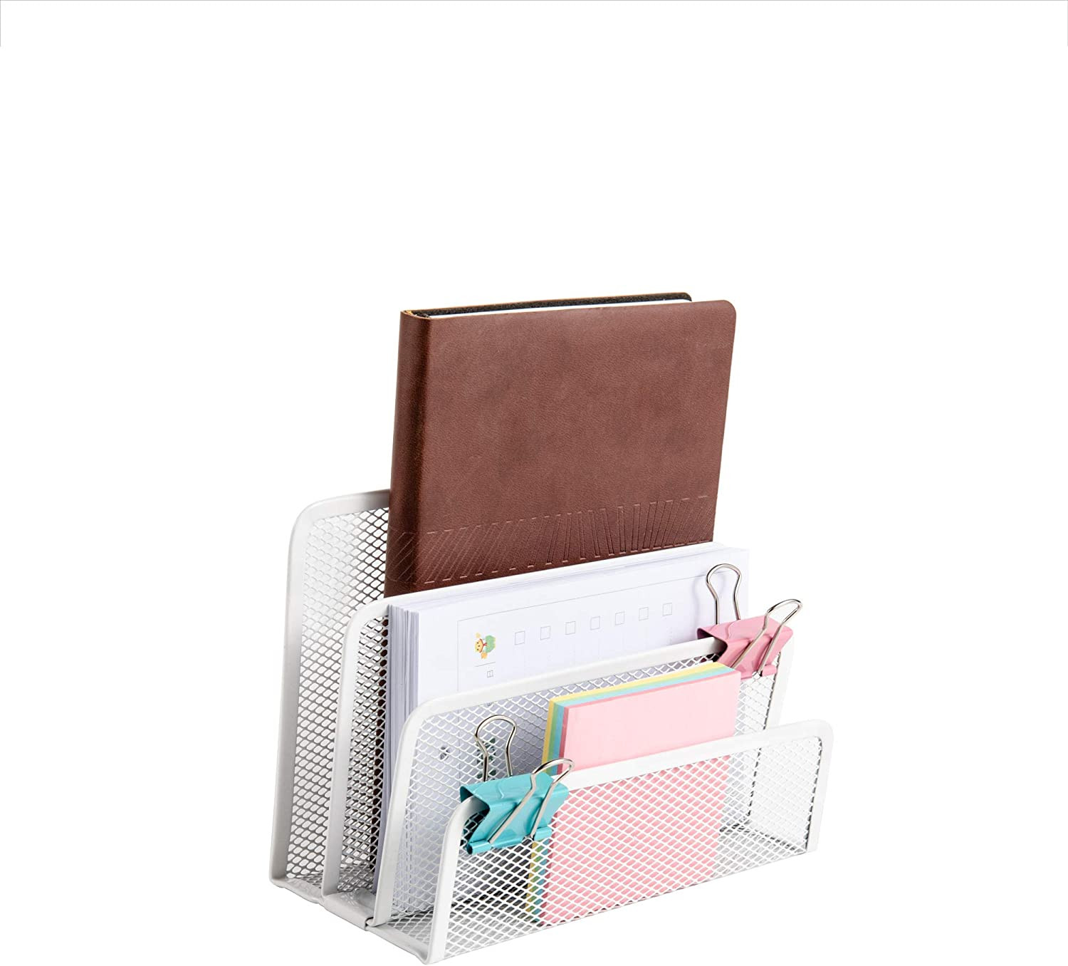 Small Letter Sorter Desktop File Holder Organizer Metal Mesh with 3 Vertical Upr