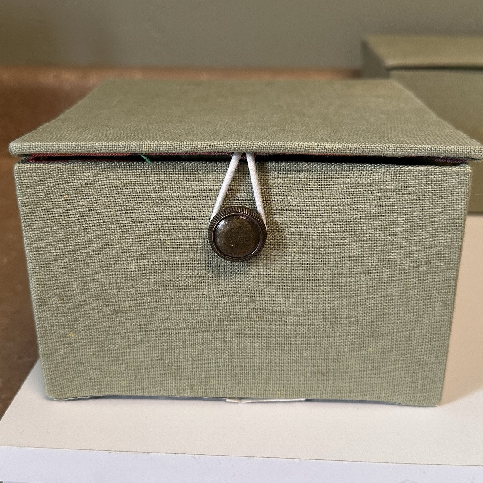 Cloth Bound Green Fabric Wrapped Lot of 3 Flip Boxes Storage Boxes Decor Boxes