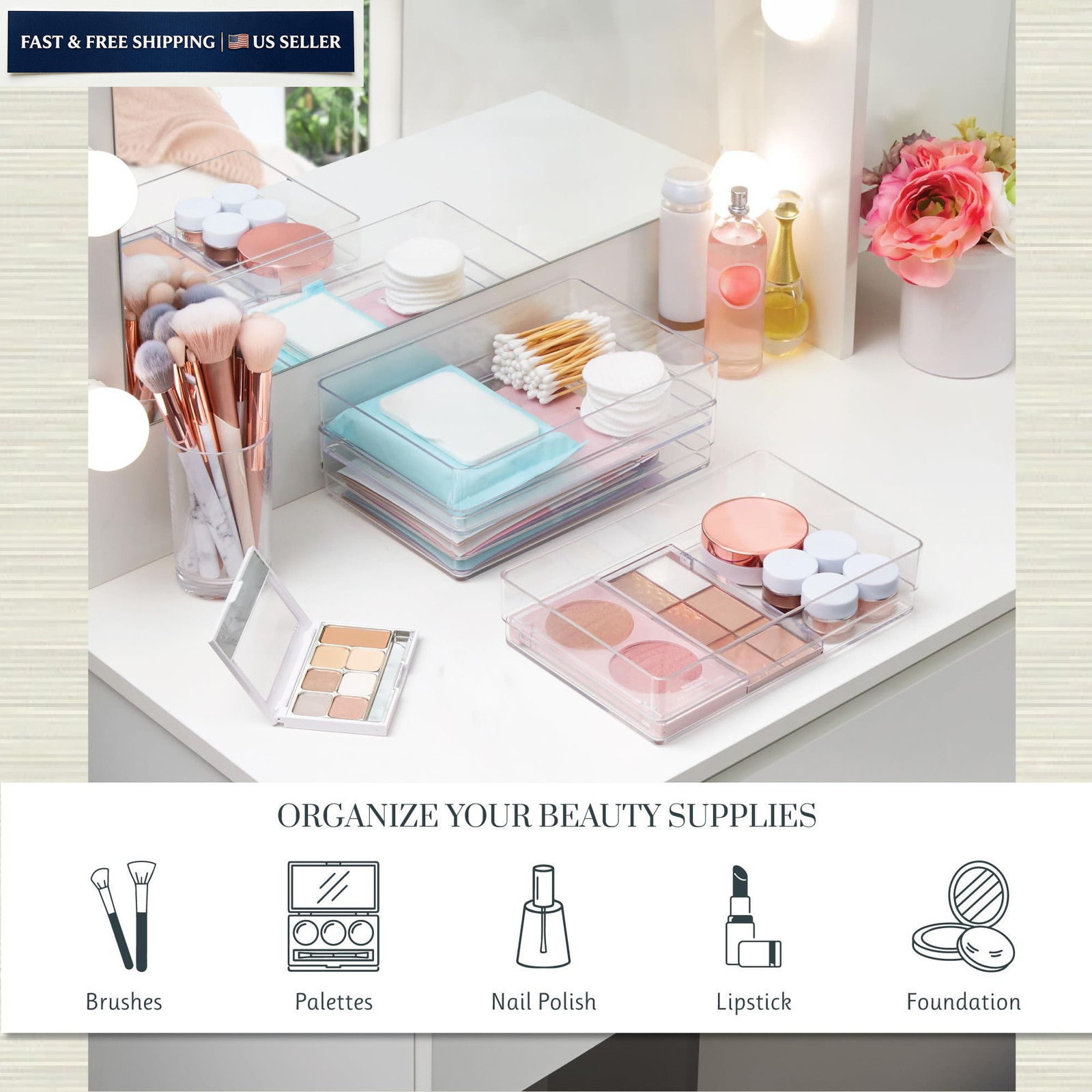 STORi SimpleSort 3-Piece Stackable Clear Drawer Organizer Set | 9x6x2″,