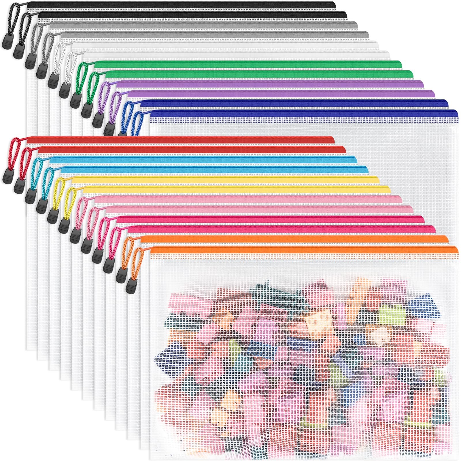 24 Pack 12 Colors Zipper Pouches for Organizing, Letter Size, A4 Size, Zipper…